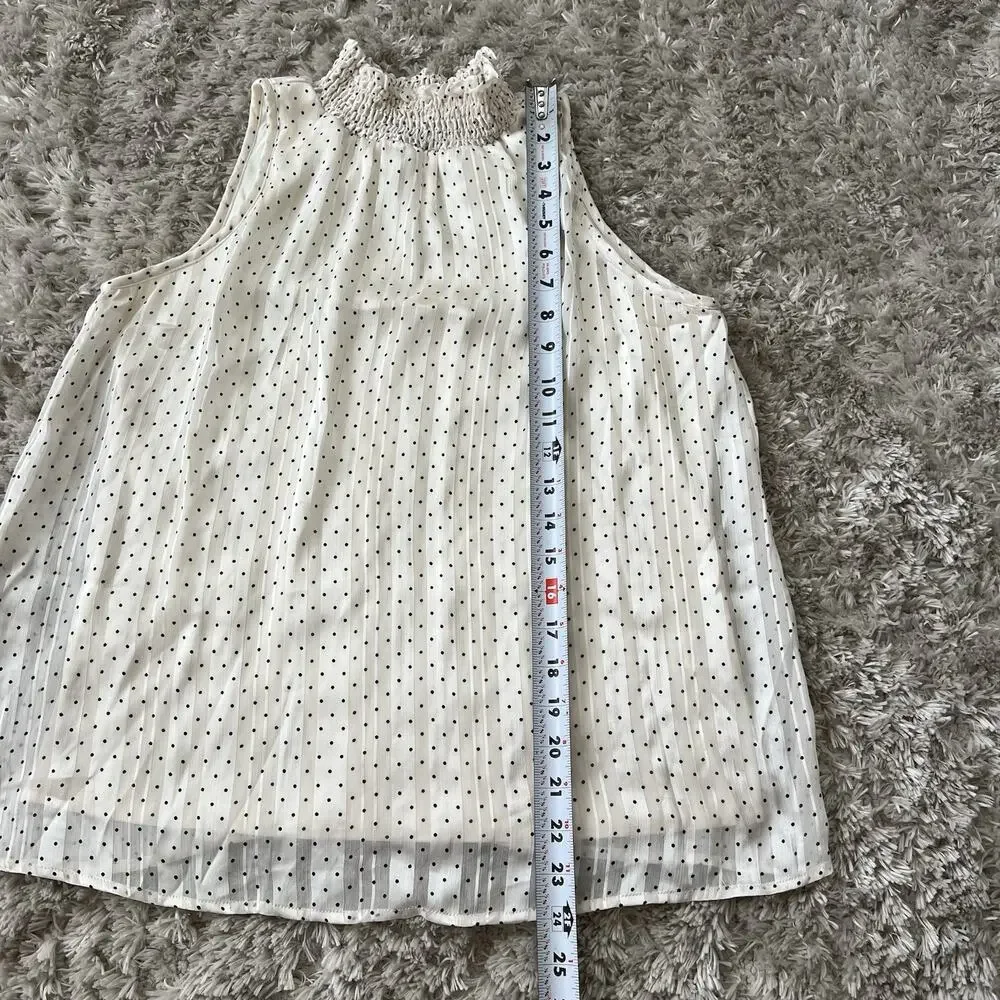 Sarah Michelle Sleeveless Top MEDIUM Turtleneck Ivory Lined Polka-Dot Elegant - Picture 3 of 6